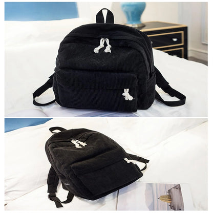 Women's Corduroy School Backpack – Striped Travel Rucksack for Teenage Girls & Shoulder Bag Mochila
