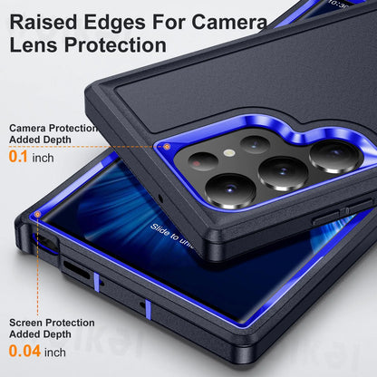 3-in-1 Shockproof Heavy Duty Case for Samsung Galaxy S24 Ultra, S23 Ultra, S22 Ultra - Rugged Protective Kickstand Cover