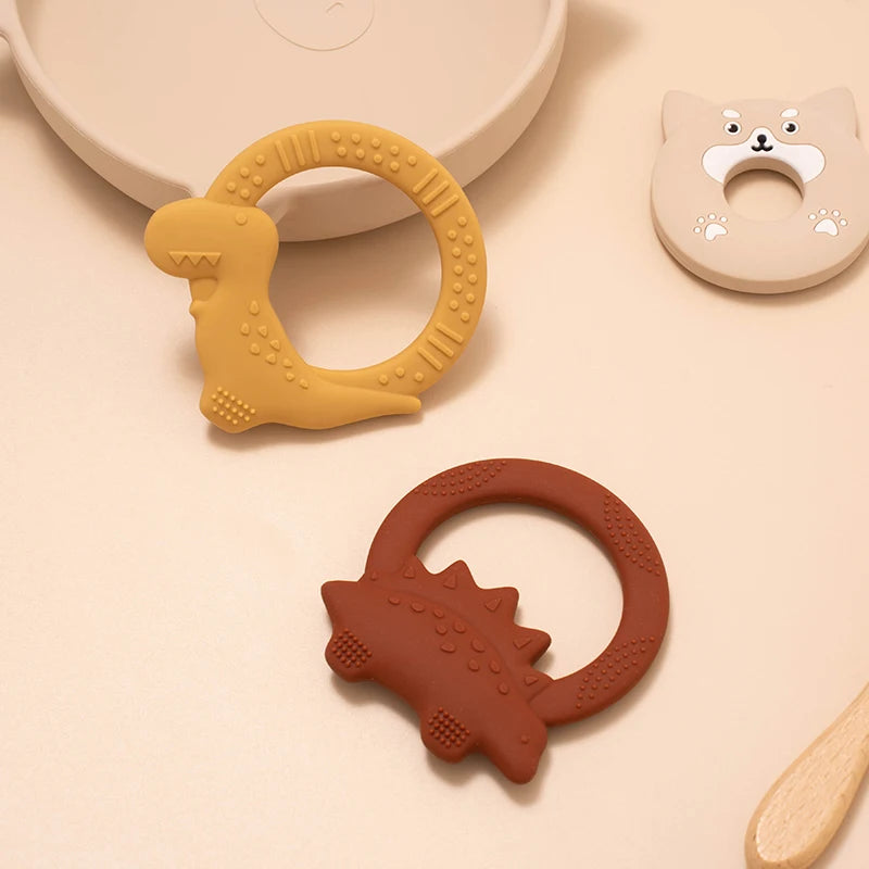 BPA Free Silicone Dinosaur Teether - Baby Molar Stick Chew Toy for Toddlers Infant Teething Relief
