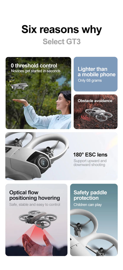 GT3 8K GPS Drone – Professional Foldable Quadcopter with 180° Dual HD Cameras, 5G WiFi, Obstacle Avoidance & Brushless Motors