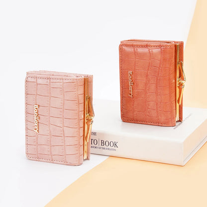 Baellerry Short Women’s Wallet — Crocodile Pattern Coin & Card Holder with Photo Slots, Hasp Purse for Girls