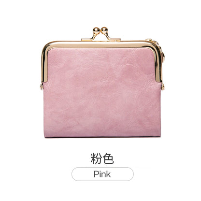 MIYIN Women’s Small Wallet – RFID Compact Bifold Leather Coin Purse with Zipper & Kiss Lock, Vintage Design