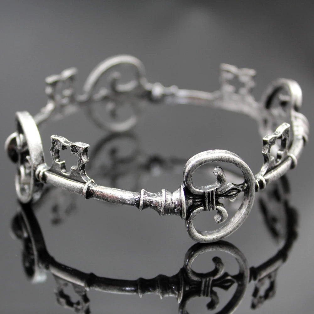 Vintage Skeleton Key Cross Bangle - Victorian Gothic Unisex Cuff Bracelet