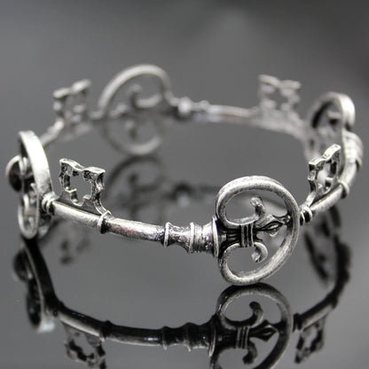 Vintage Skeleton Key Cross Bangle - Victorian Gothic Unisex Cuff Bracelet