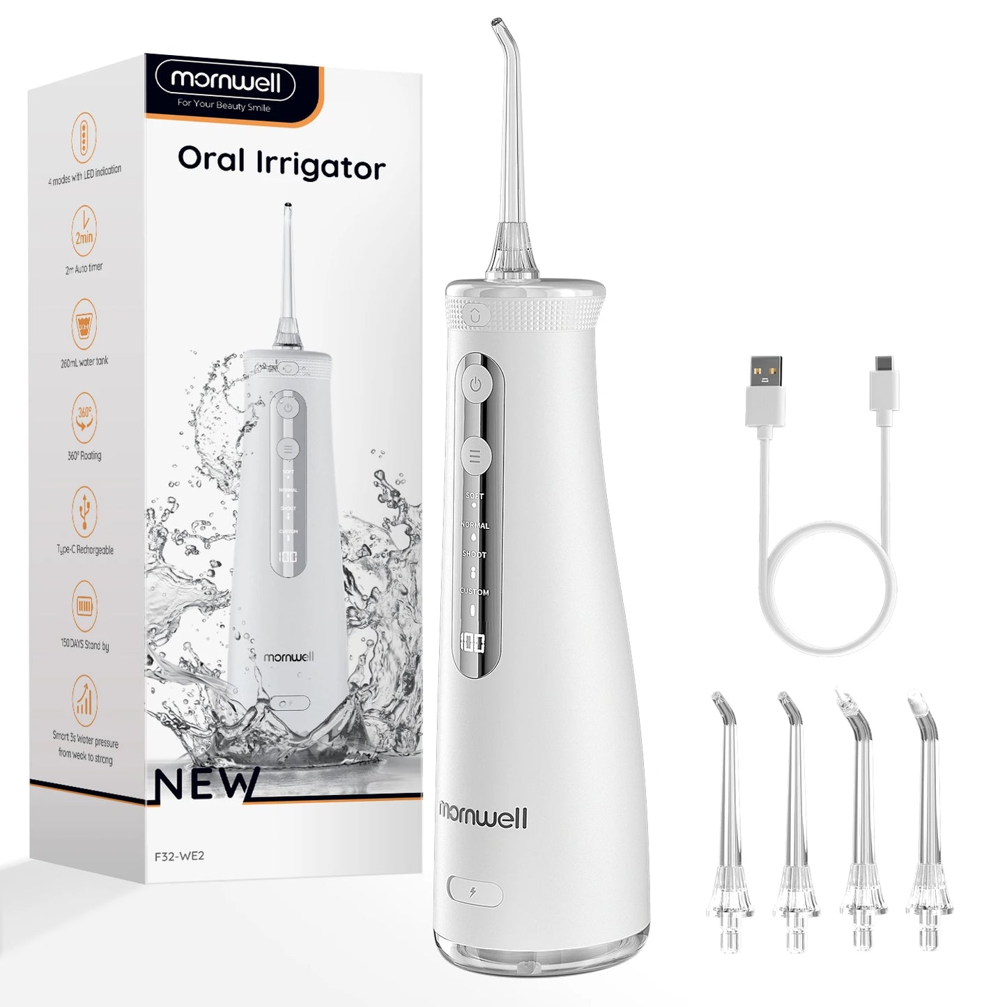 Mornwell F32 Sonic Water Flosser - 260ML Oral Irrigator Dental Teeth Cleaner Whitening Device For Home Care