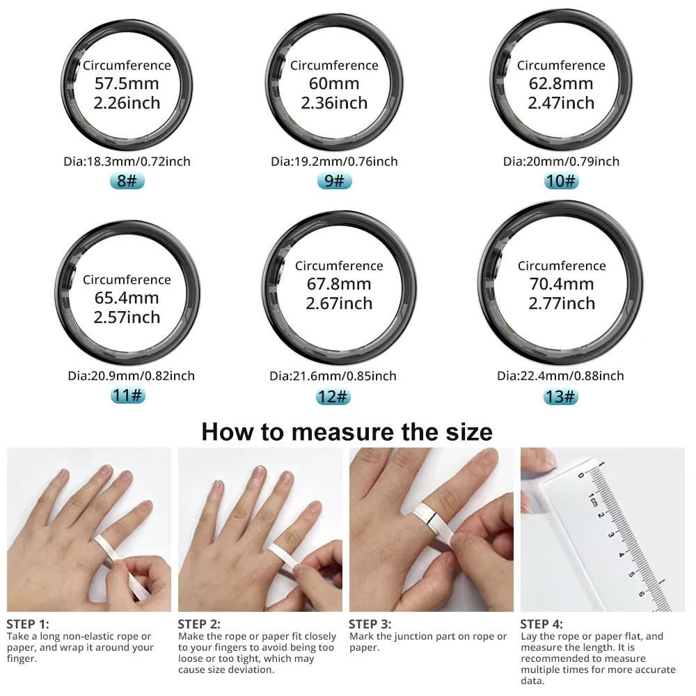 R09 Smart Ring with Charging Case – Heart Rate, SpO2 & Temperature Monitor, 5ATM Waterproof Fitness Ring for Android & iOS