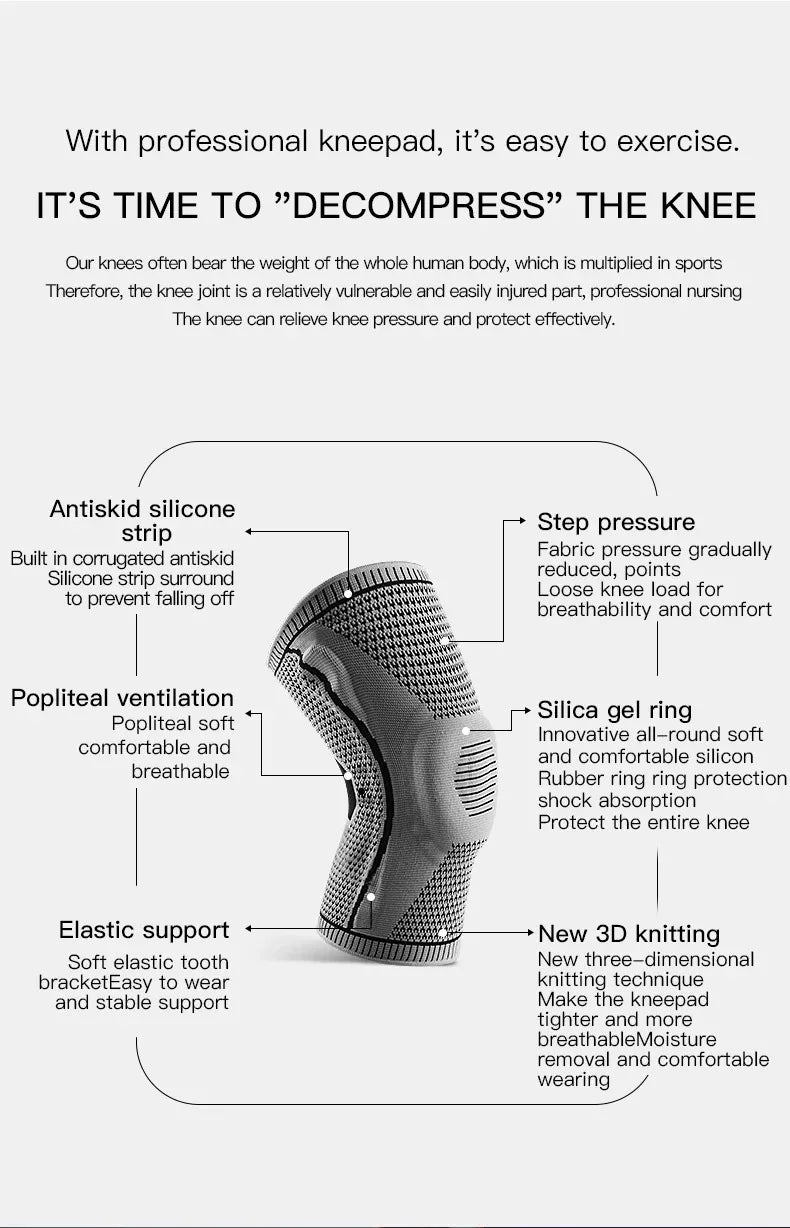 Silicone Knee Brace Compression Sleeve – Patella Support Knee Pads for Running & Sports
