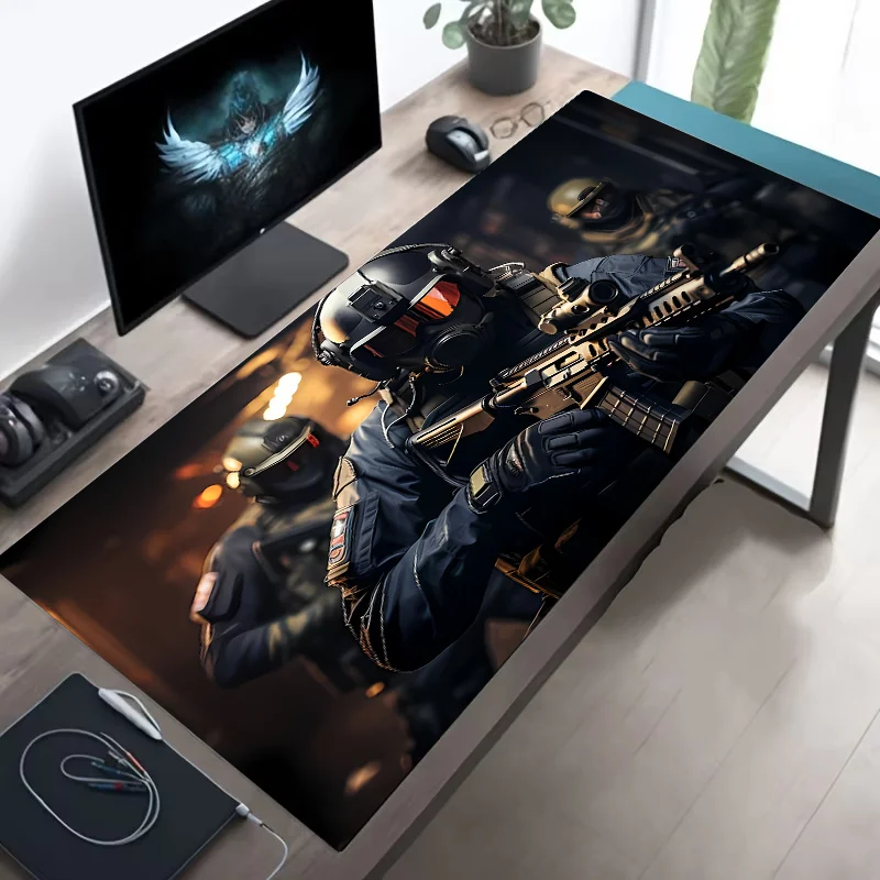 XXL Tactical Soldier Mouse Pad — Large Non-Slip Gaming Desk Pad with Stitched Edges
