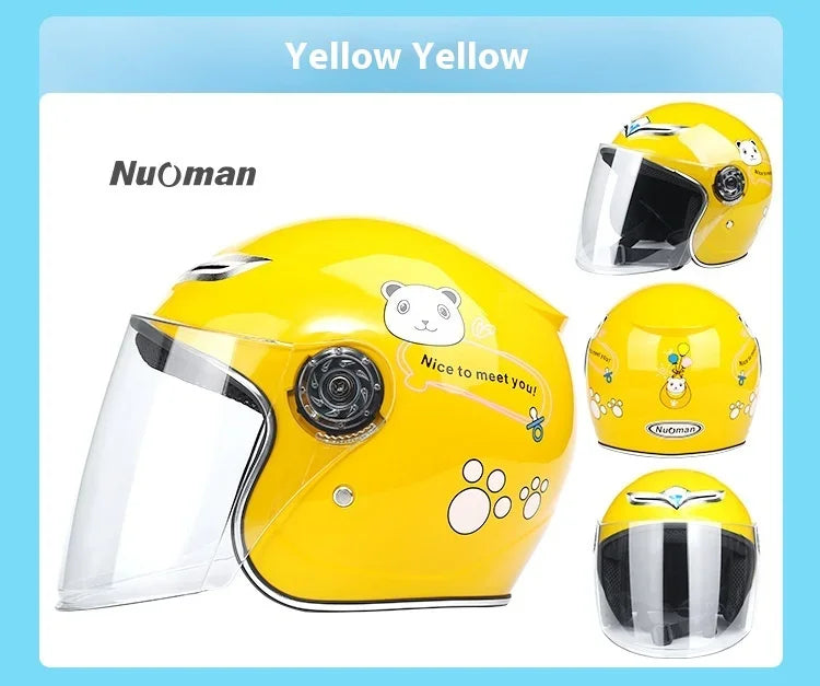 Children's Helmet with Cute Cartoon Pattern – Anti-Fall Open Face Safety Helmet for Kids, Four Seasons Motorcycle Protection