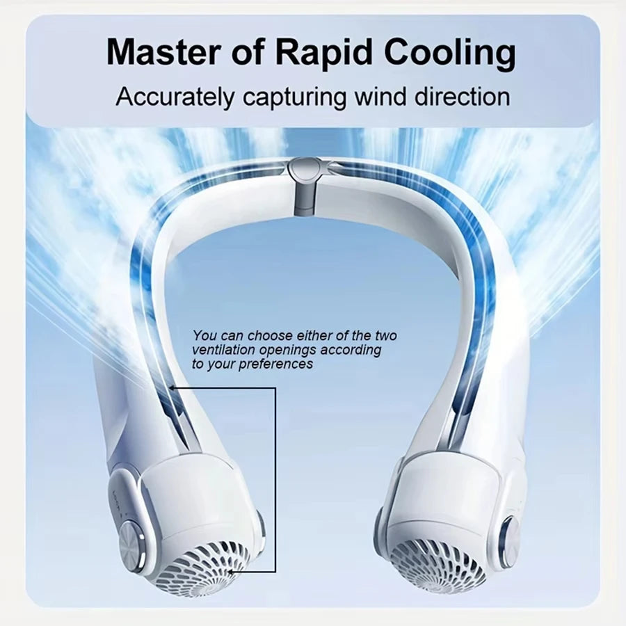 Portable USB Rechargeable Hanging Neck Fan – Adjustable Bladeless Turbofan Personal Cooler for Home, Dormitory & Outdoor Use