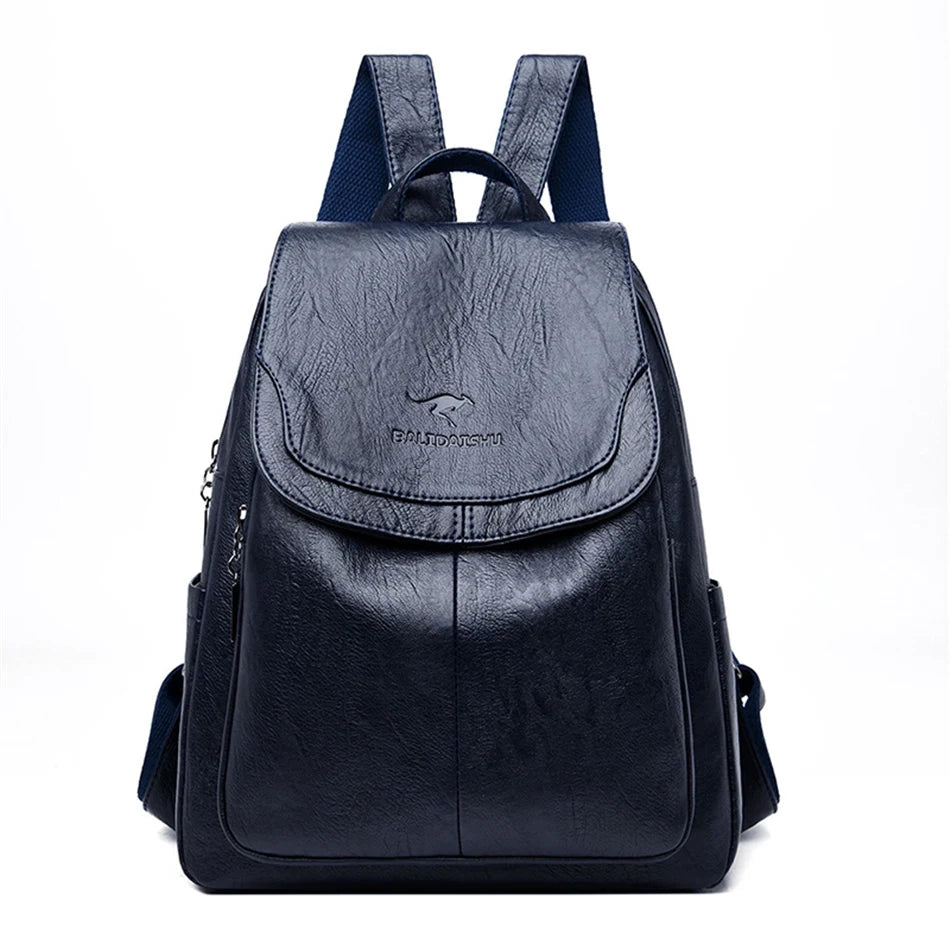 Women’s Large Capacity Leather Bookbag Rucksack - High-Quality Vintage Backpack, School and Travel Purse
