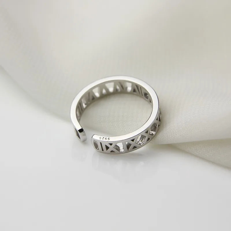 RAKOL 316L Stainless Steel Roman Numeral Ring – Black Shell Adjustable Zircon Tail Ring for Women, Fashion Jewelry
