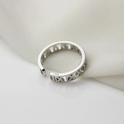 RAKOL 316L Stainless Steel Roman Numeral Ring – Black Shell Adjustable Zircon Tail Ring for Women, Fashion Jewelry