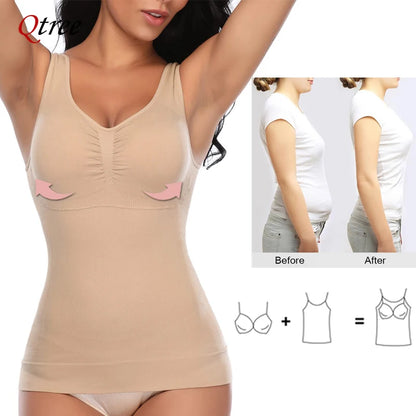 Qtree Women Tummy Control Shapewear – 2-in-1 High Elastic Stretch Vest with Padded Bra, Body Shaper, Slimming Lift Corset