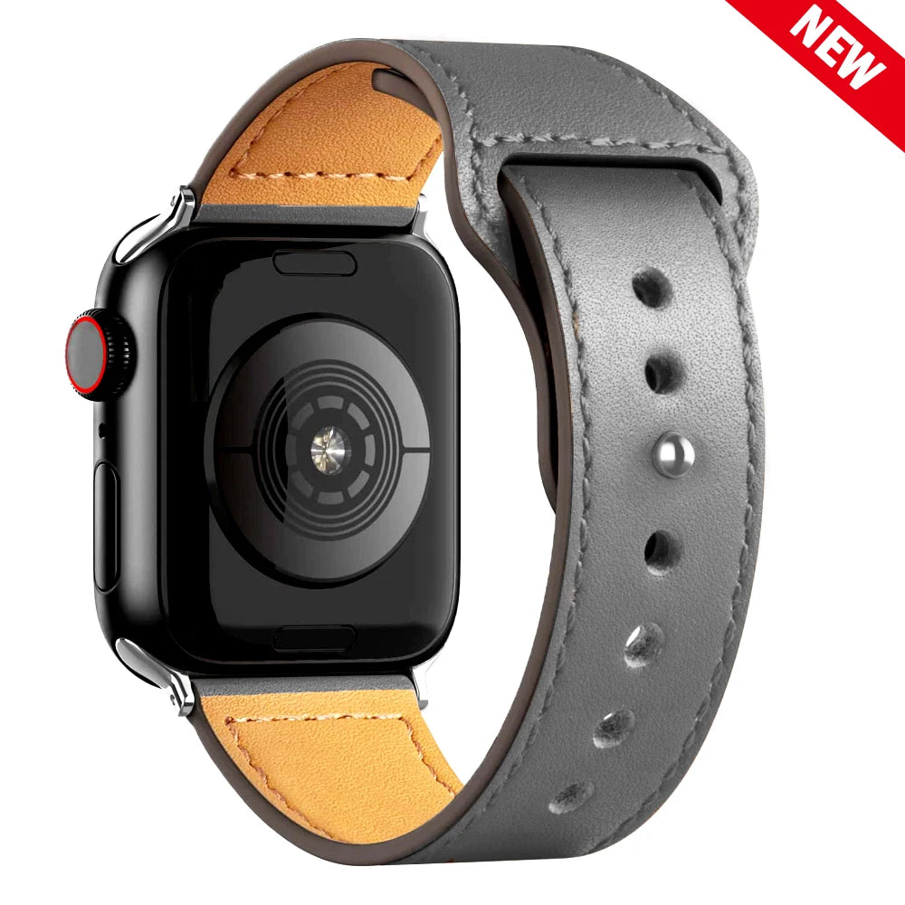 Leather Band for Apple Watch Ultra 2 – Compatible 49mm/45mm/44mm/41mm/40mm/38mm, Wrist Bracelet Strap for iWatch Series 3–9, SE, 4, 5, 6, 7, 8 & 9
