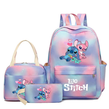 3Pcs Lilo & Stitch School Backpack Set – Colorful Cartoon Bookbag with Lunch Bag for Kids & Teens