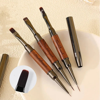 Double-Head Sandalwood Handle Nail Brush – Liner Brush Painting Pen, Gel Brush for Crystal Nail Art Manicure