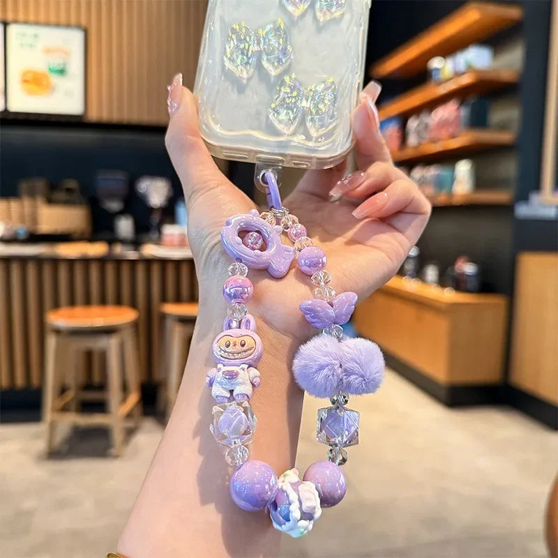 New Rabbit Hairball Beaded Mobile Phone Chain — Cute Cartoon Lanyard & Bag Pendant, Popular Gift Phone Charm for Girls