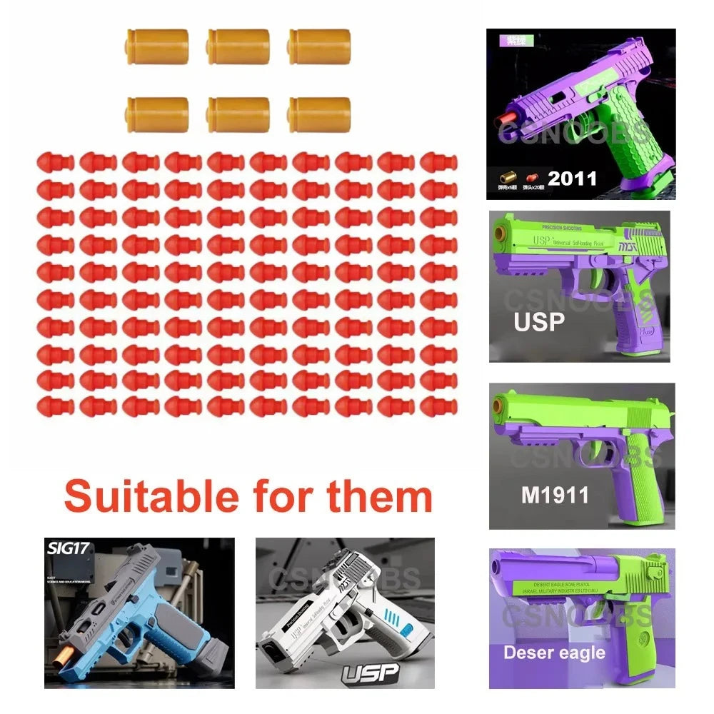 Soft EVA Foam Dart Bullets for Toy Guns – Compatible with M1911, G17, M92 & USP Pistol Shooting Game Accessories, Safe Foam Ammo Refill Kit