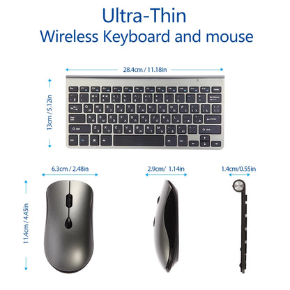 2.4G Wireless Mini Keyboard and Mouse Set – USB Portable Combo with Russian/Korean/Hebrew Layout for PC & Laptop