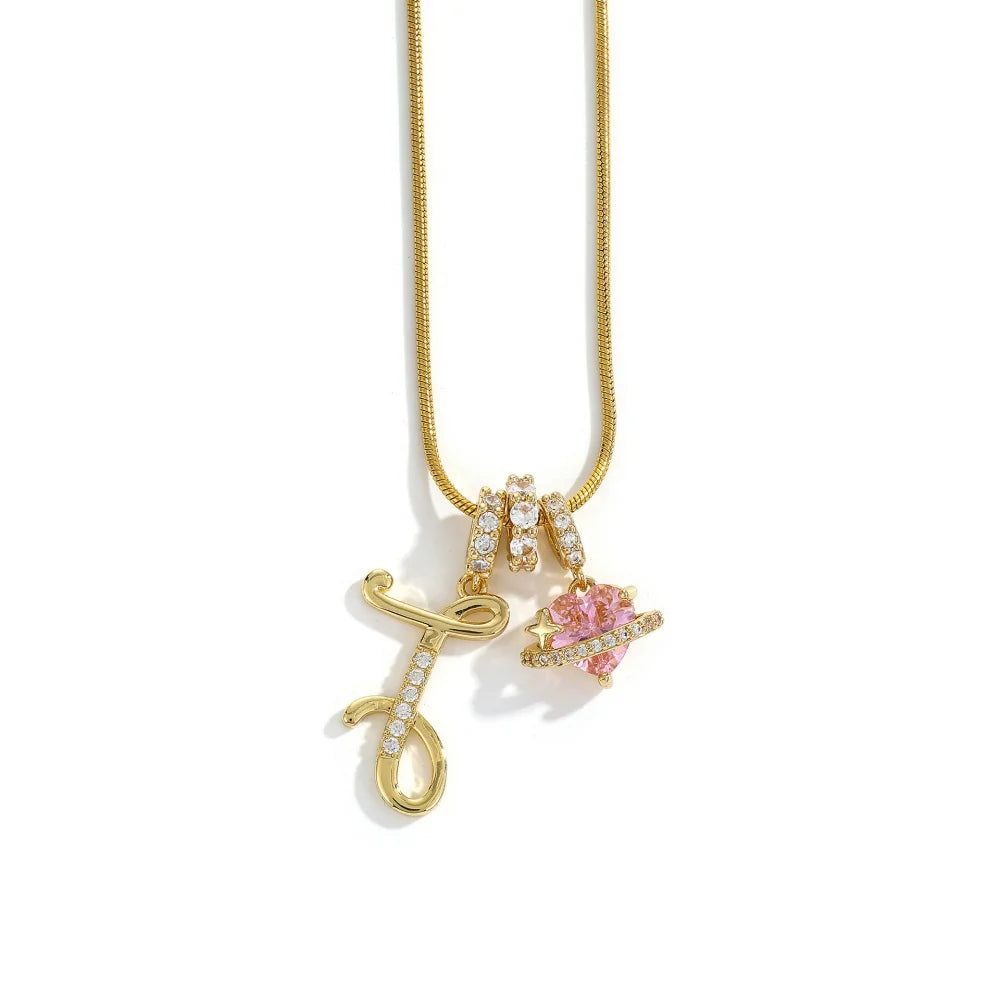 Gold Zircon Flower Letter Necklace - A-Z Alphabet Pendant Jewelry Gift for Women
