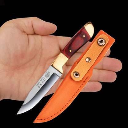 Portable Fruit Knife – Handheld Small Dining Knife for Lamb, Kitchen Use with Leather Cover & Keychain