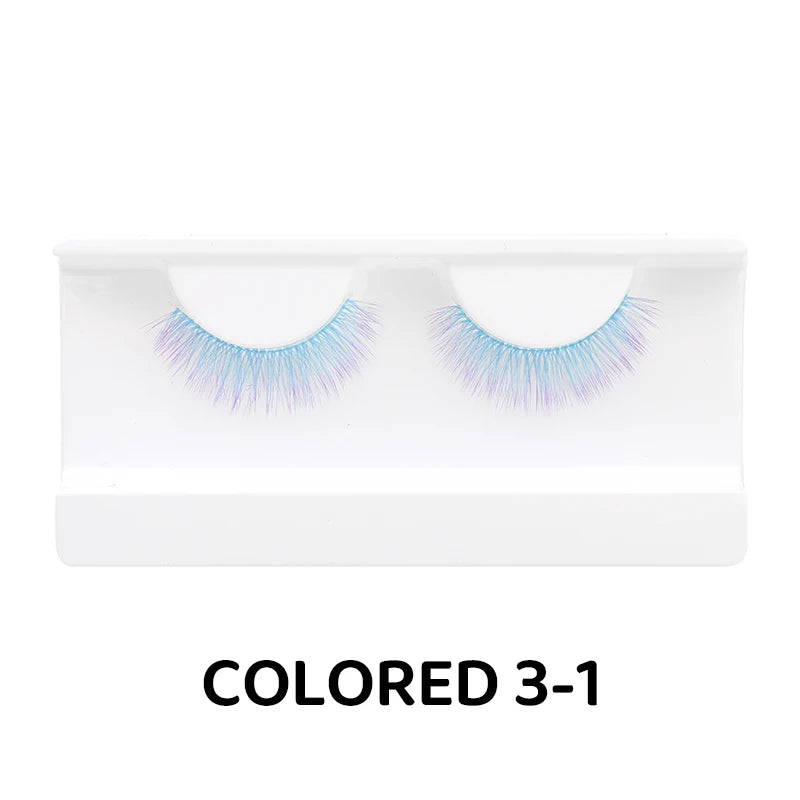 Colorful Halloween False Eyelashes – Blue, Red & Pink Cosplay Fake Lash Extensions for Makeup Looks