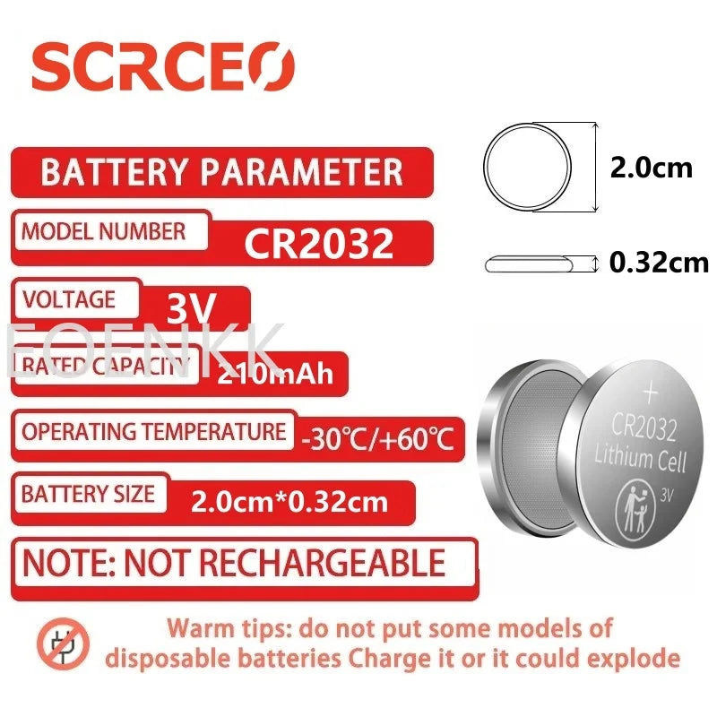 10PCS CR2032 Lithium Batteries – High-Capacity Button Cells for AirTag, Key FOBs, Watches, Calculators & More