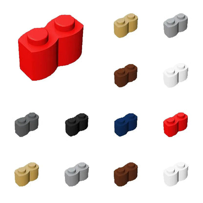 50-Piece 1x2 Log Profile Building Bricks - Modified Modular Blocks for MOC, GBC & Technical Construction Sets