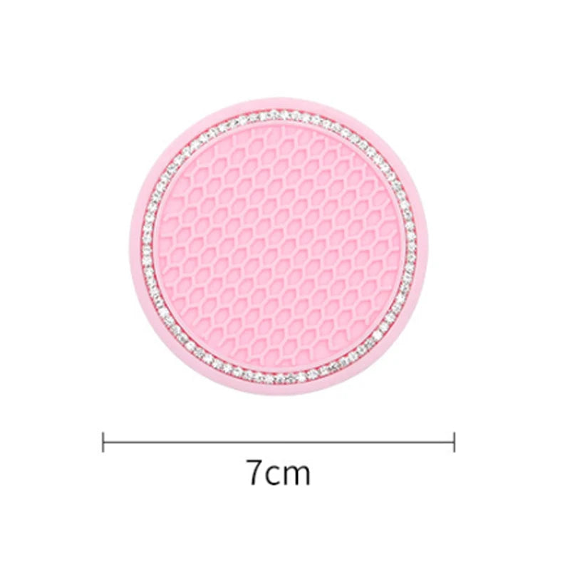 Car Water Cup Pad Holders - Non-slip Diamond Rhinestone Rubber Mat, Bottle Holder Coaster Auto Interior Anti-skid Cup Holders