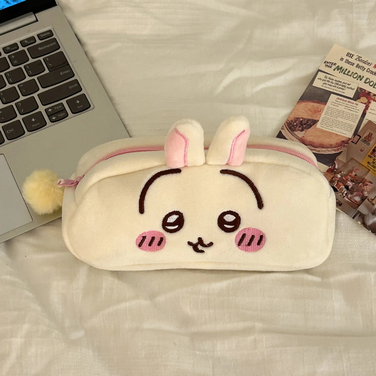 Jiyi Usagi Hachiware Plush Pencil Case - Cute Anime Large-Capacity Pen Bag & Soft Stationery Pouch for Students