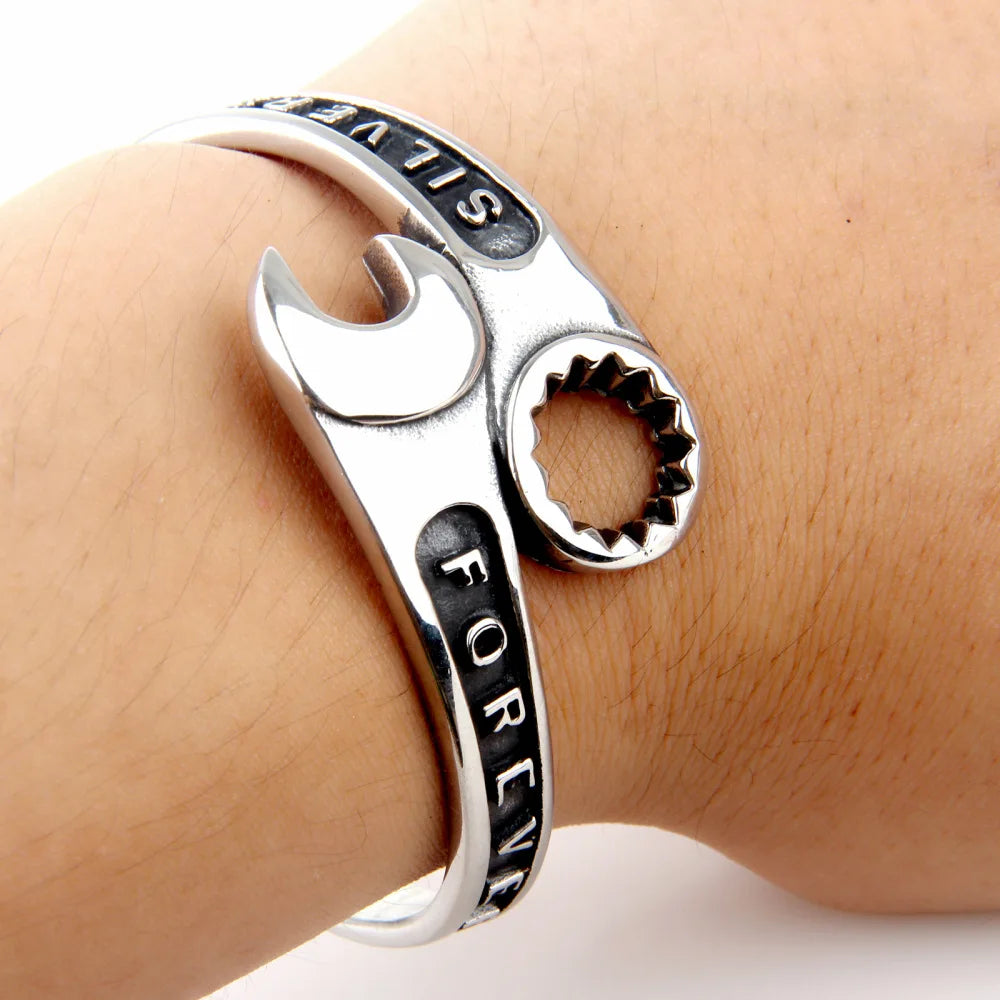 Domineering Wrench Bracelet for Men - Open Cuff Motorcycle Biker Punk Rock Party Jewelry Gift