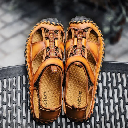 Cungel Men's Genuine Leather Sandals - Summer Roman Beach Shoes & Casual Outdoor Sandalias