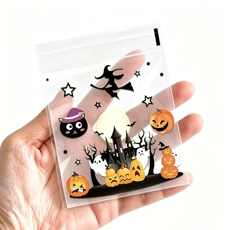100-Piece Halloween Treat Bags - Clear Self-Sealing Candy, Cookie, and Trick-or-Treat Goodie Bags