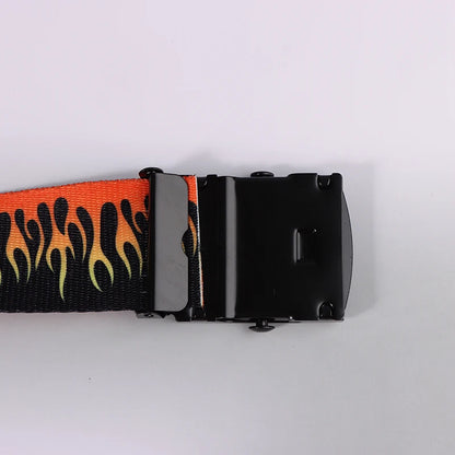 Hip Hop Fashion Canvas Belt – Personalized Flame Design, Casual & Punk Cowboy Belt for Men & Women