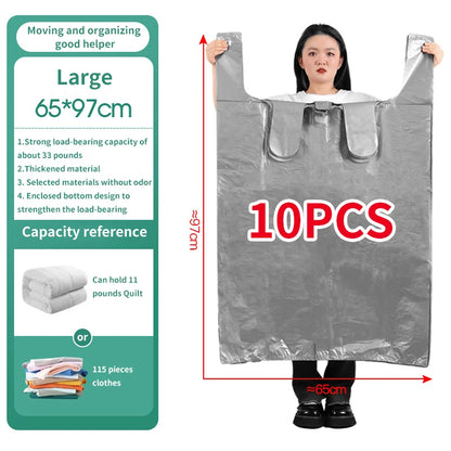10PCS Large Plastic Storage Bags — Thick Moving & Organizer Bags for Clothes, Toys, Bedding, Duvets