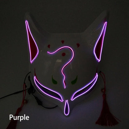 Glowing LED Fox Mask – Neon Japanese Anime-Inspired Samurai Cosplay Mask for Halloween, Christmas & Costume Parties