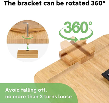 Bamboo Sofa Tray Table – Clip-On Side Table with Phone Holder for Couch Arm