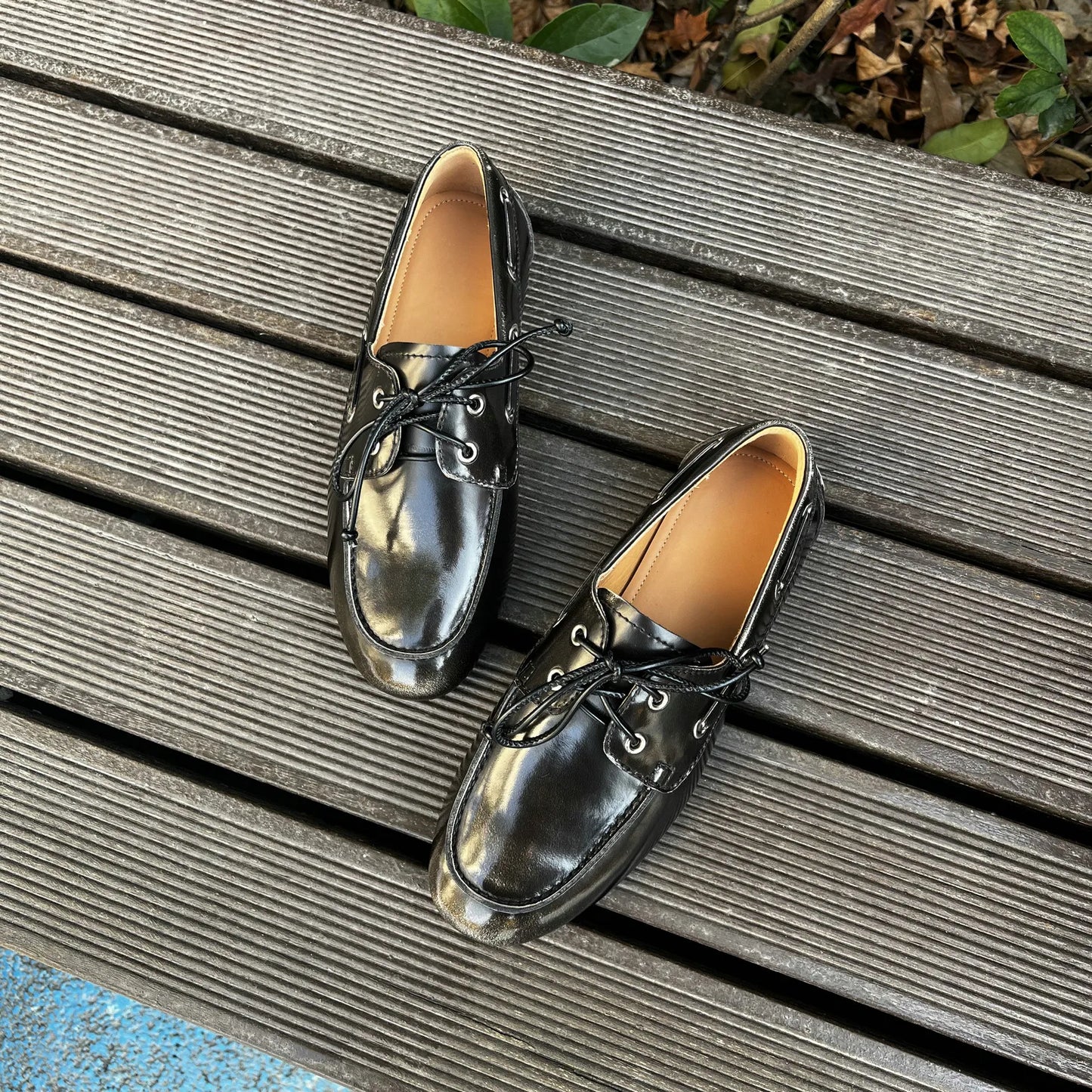 QUTAA 2025 Women’s Fashion Flats — Cow Leather Spring Ballet Loafers, Lace-Up Round Toe Casual Shoes, Sizes 34-41