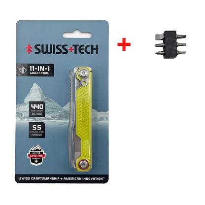 SWISS TECH 11-in-1 Mini Multitool - Folding EDC Camping Tool with Scissors, Screwdriver & Clip