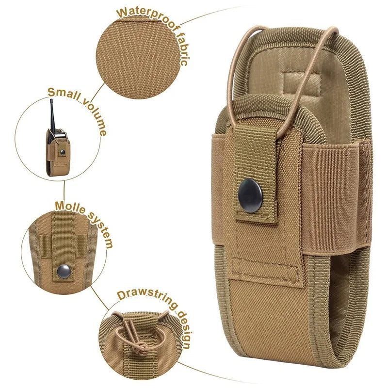 Tactical Molle Radio Walkie Talkie Pouch: 1000D Waist Bag Holder - Portable Interphone Holster Carry Bag for Hunting and Camping