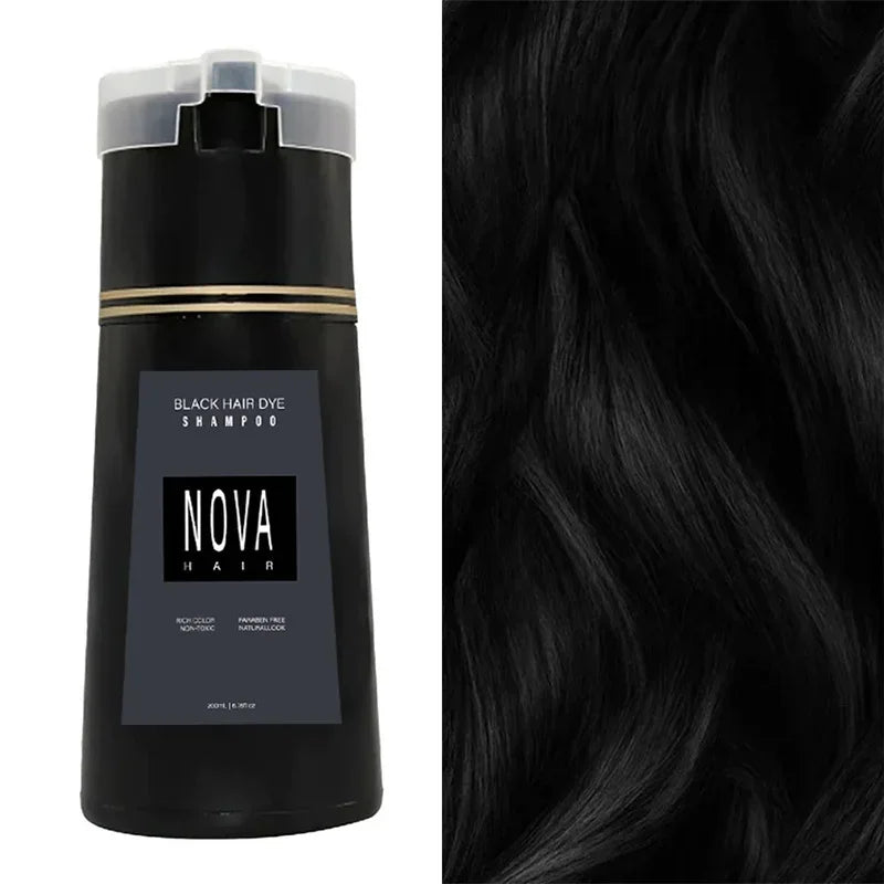 Nova 3-in-1 Hair Dye Shampoo – Natural Fast Black Hair Coloring for Men & Women, Long-Lasting Hair Care