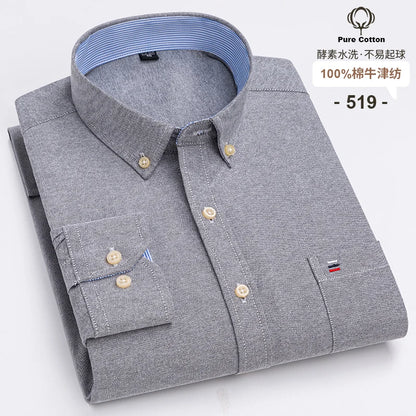 Men's 100% Cotton Oxford Plaid Shirt - Soft Regular Fit Long Sleeve Formal Dress Shirt with Pocket S-7XL