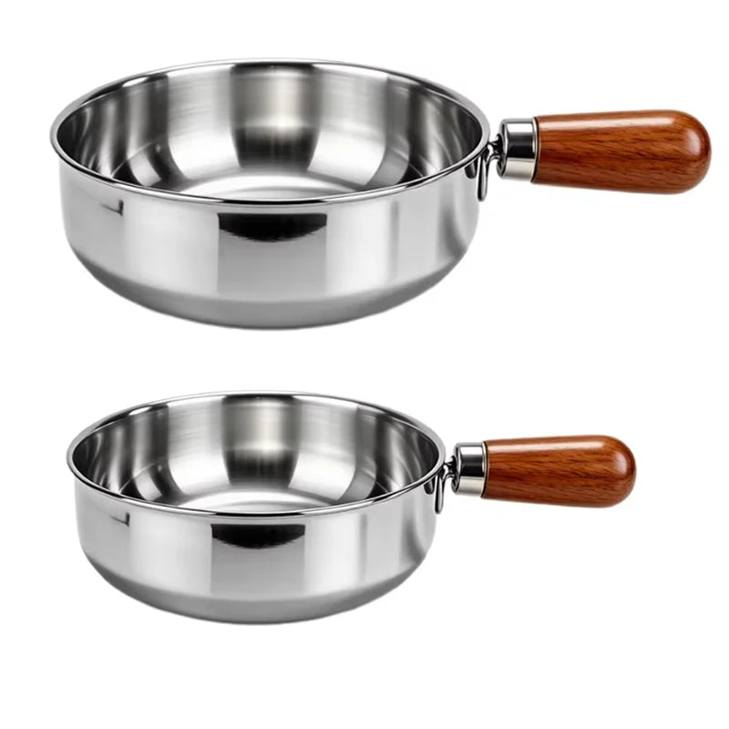 Stainless Steel Milk Pot - Heat-Resistant Wooden Handle, Non-Slip Base & Induction Compatible Design