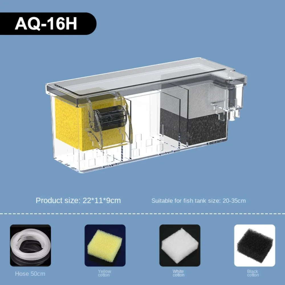Wall-Mounted Aquarium Filter - Silent Waterfall Filter Box with Water Pump & Circulating Water Purifier