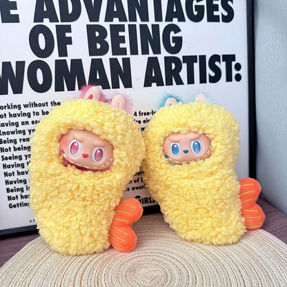 Labubu Doll Clothes – Fried Shrimp Onesie Yellow Outfit for 1st-3rd Gen 17cm Labubu Sitting Dolls Party Wear