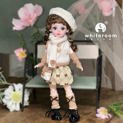 30cm 1/6 BJD Ball Jointed Doll – Starry Gray Eyes with Lolita Fashion Dress, DIY Toy Gift for Girls