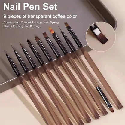 9PCS UV Gel Nail Brushes Set - Liner & Acrylic Painting Pens for DIY Nail Art Design and Tip Display