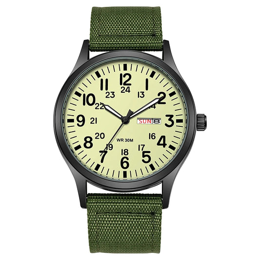 TPW Field Watch 2024 - Easy Read Quartz Wristwatch with Fabric Strap & 24-Hour Display