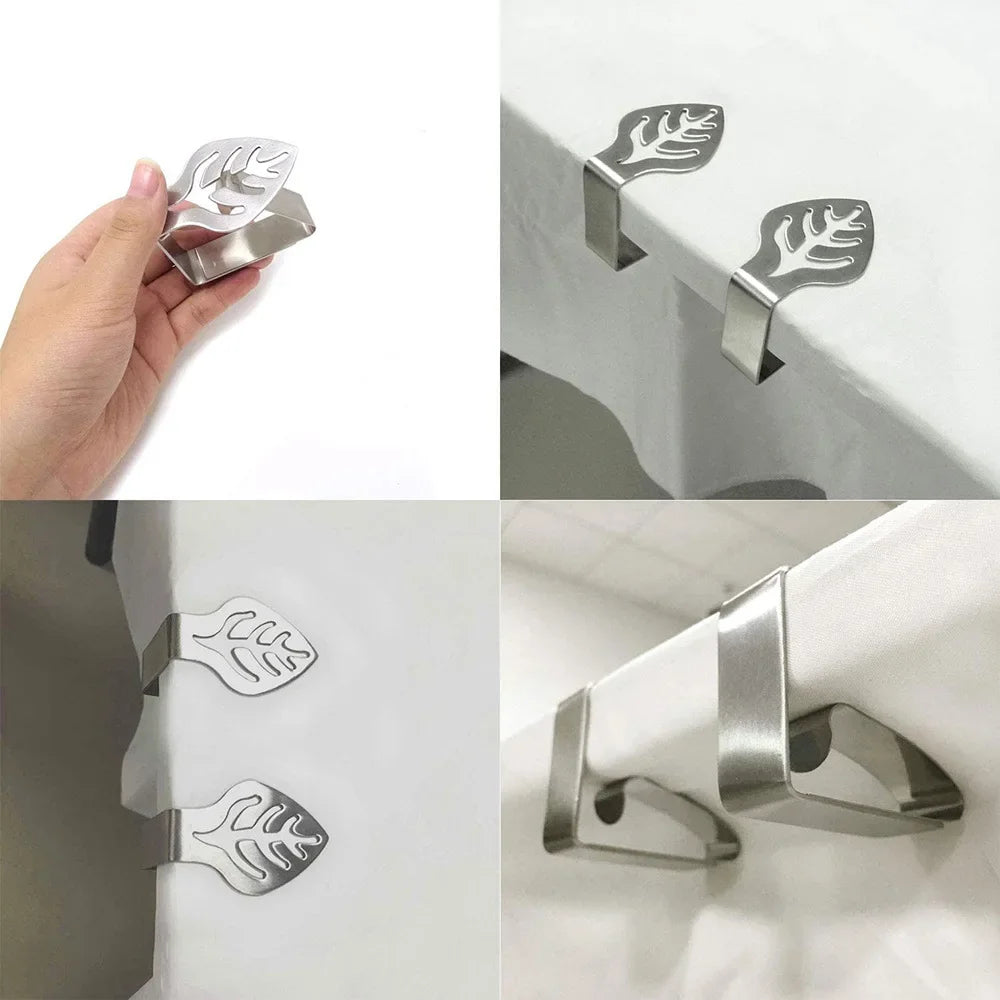 Set of 4 Stainless Steel Decorative Leaf Tablecloth Clips - Perfect for Picnics, BBQs, Weddings, and More!
